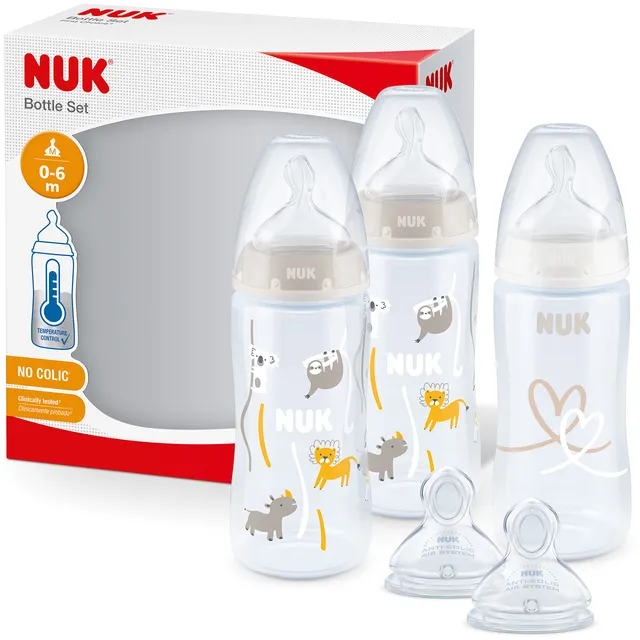 nuk-first-choice-set-biberon-300-ml-0-6-mesi-beige-con-2-tettarelle-extra-6-pezz image 1