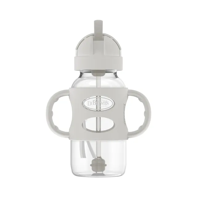 dr-brown-s-milestones-wide-neck-sippy-straw-bottle-con-manici-silicone-270-ml image 1