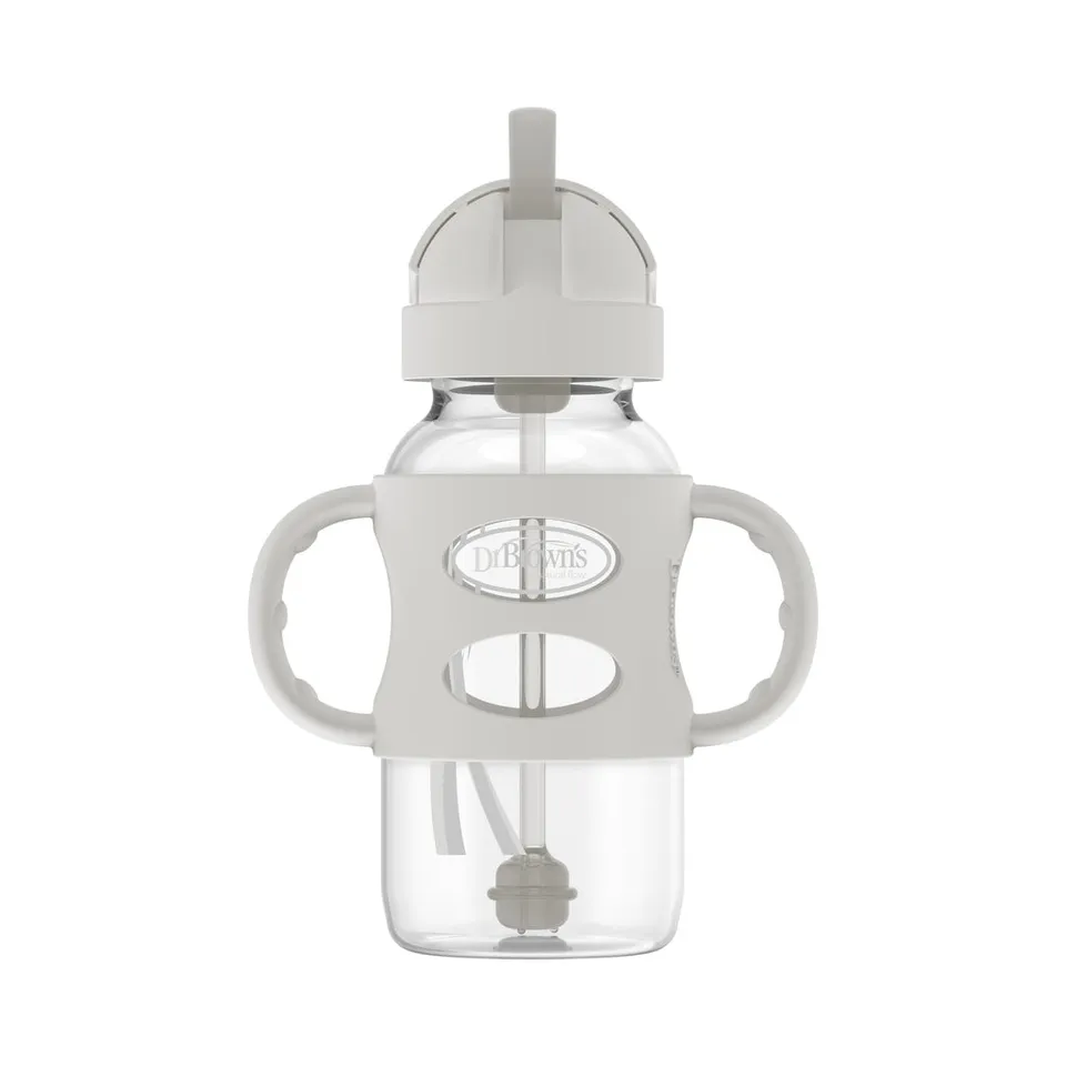 dr-brown-s-milestones-wide-neck-sippy-straw-bottle-con-manici-silicone-270-ml image 1