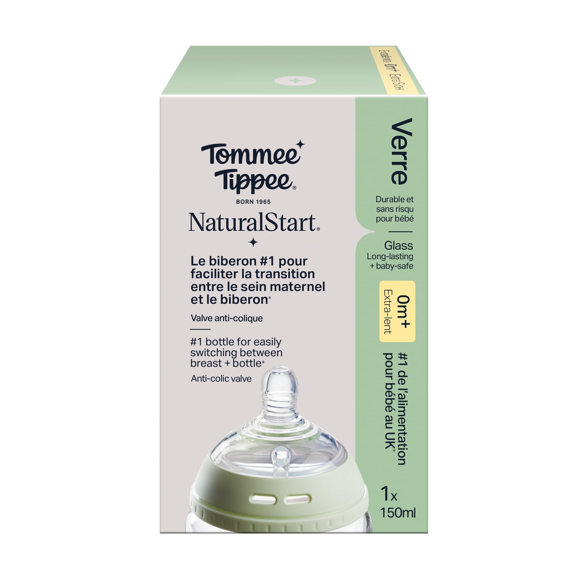 tommee-tippee-natural-start-biberon-vetro-150-ml-0m-flusso-super-lento image 2