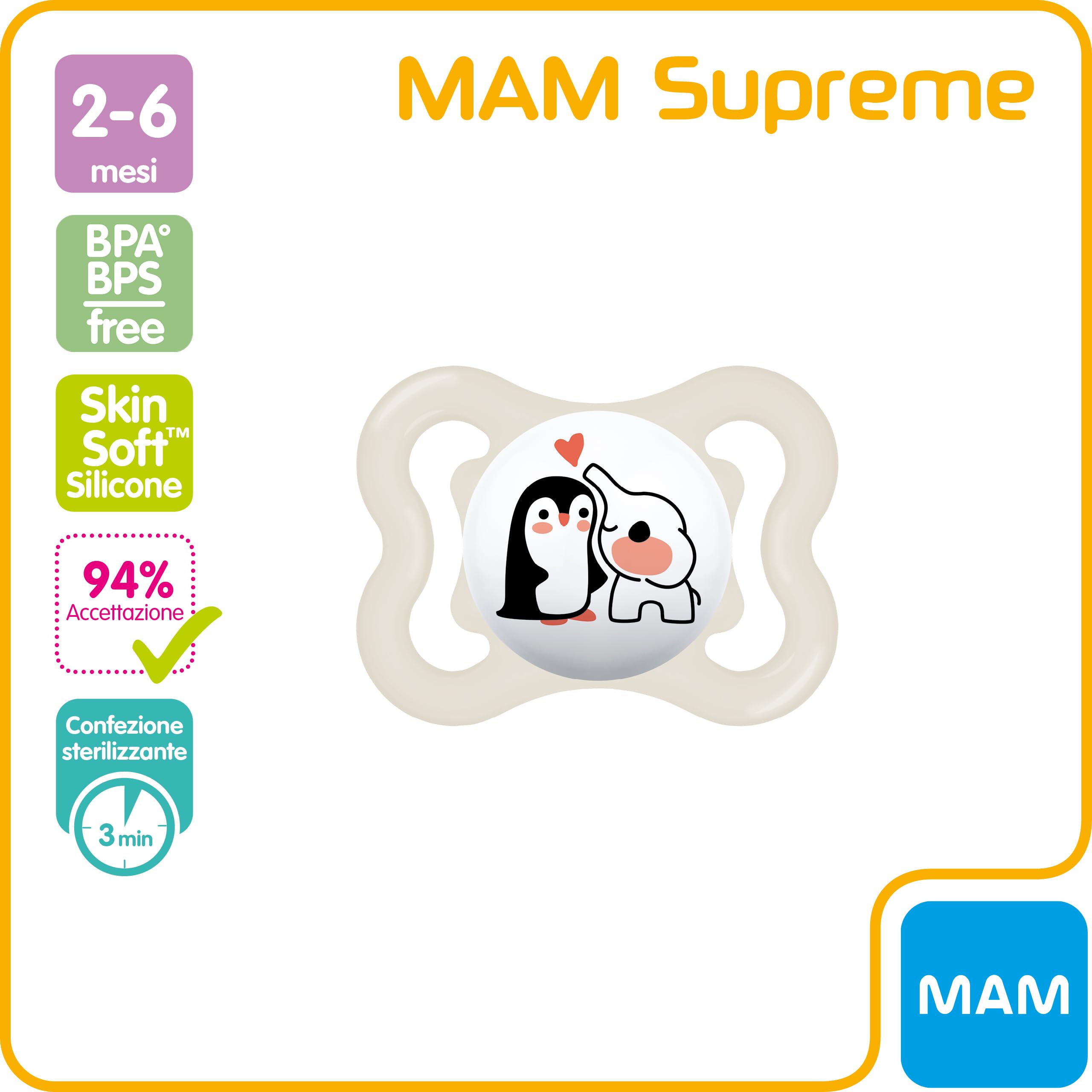 mam-supreme-succhietto-silicone-2-6-mesi-neutro-con-custodia image 2