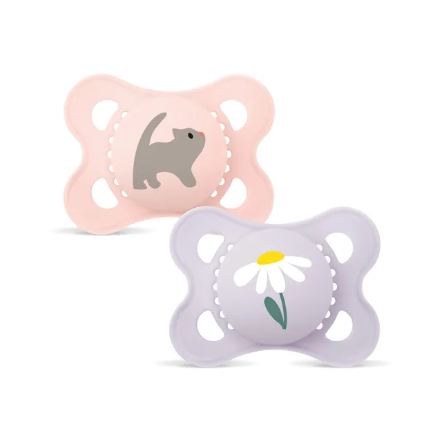 mam-original-succhietto-2-6-mesi-set-2-pz-rosa-lilla-con-sterilizzatore image 1