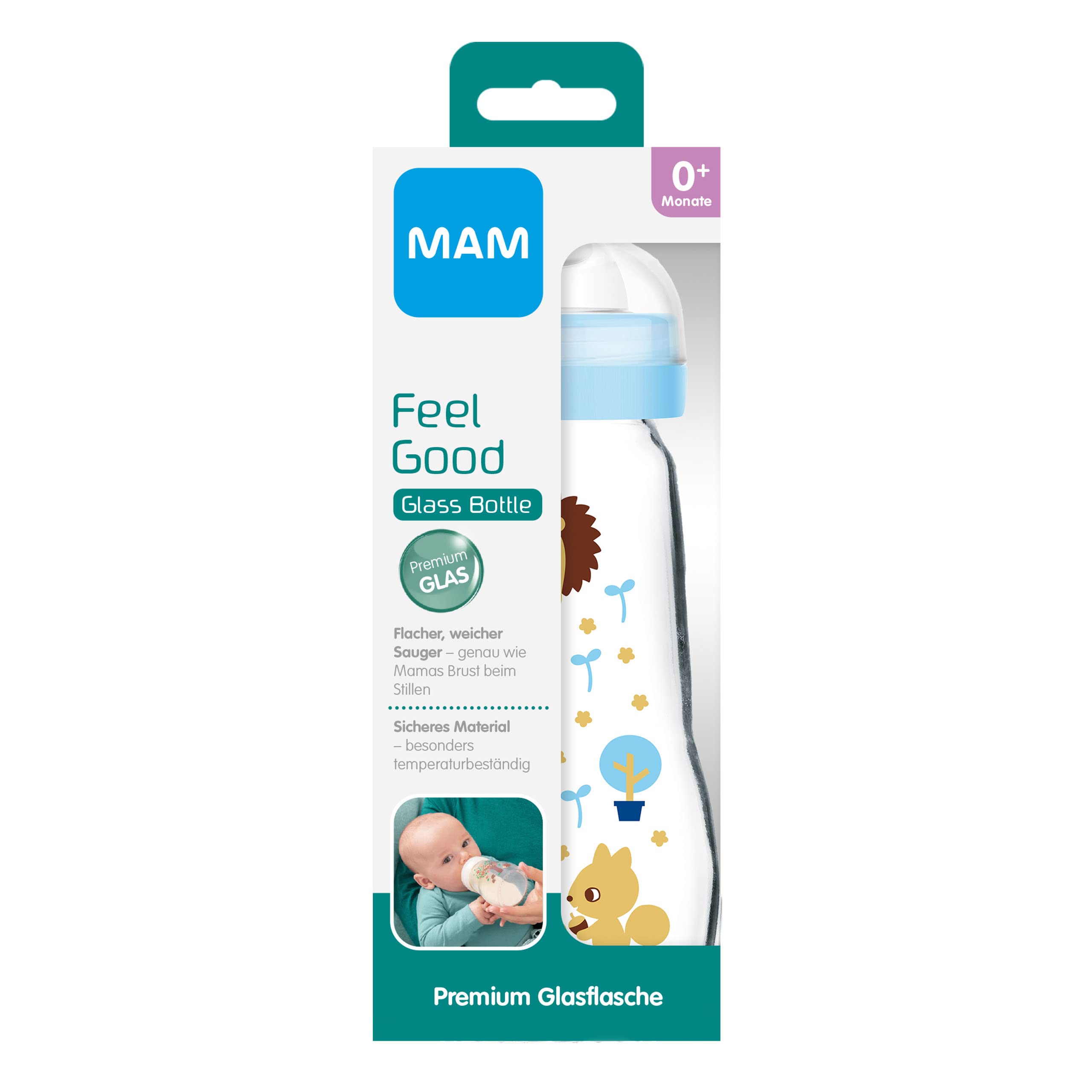 mam-feel-good-biberon-in-vetro-260-ml-tettarella-1-riccio-e-scoiattolo image 2