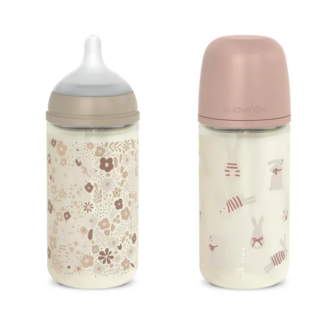 suavinex-sx-pro-biberon-vetro-240-ml-confezione-da-2-rosa-beige-3-mesi-flusso-m- image 1
