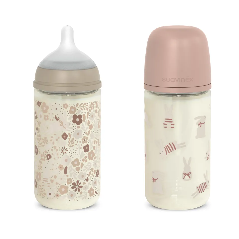 suavinex-sx-pro-biberon-vetro-240-ml-confezione-da-2-rosa-beige-3-mesi-flusso-m- image 1