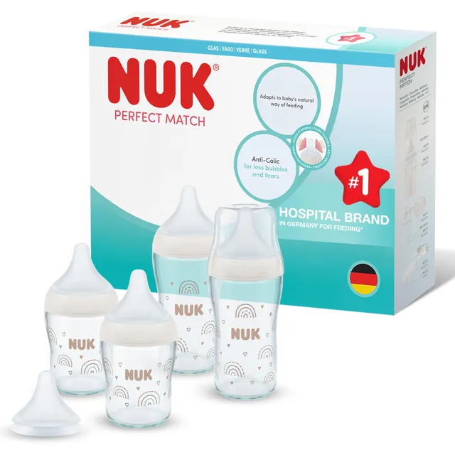 nuk-perfect-match-biberon-vetro-anti-colica-120ml-230ml-arcobaleno-4-pezzi image 1