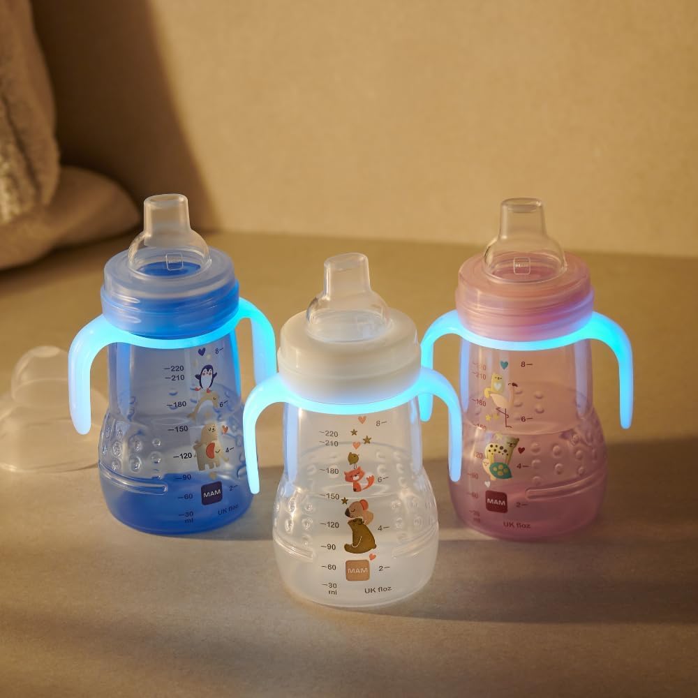mam-trainer-night-220-ml-biberon-tazza-4-mesi-con-manici-fluorescenti-rosa image 5
