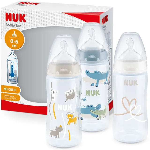 nuk-first-choice-biberon-300-ml-0-6-mesi-coccodrillo-blu-set-3-pezzi image 1