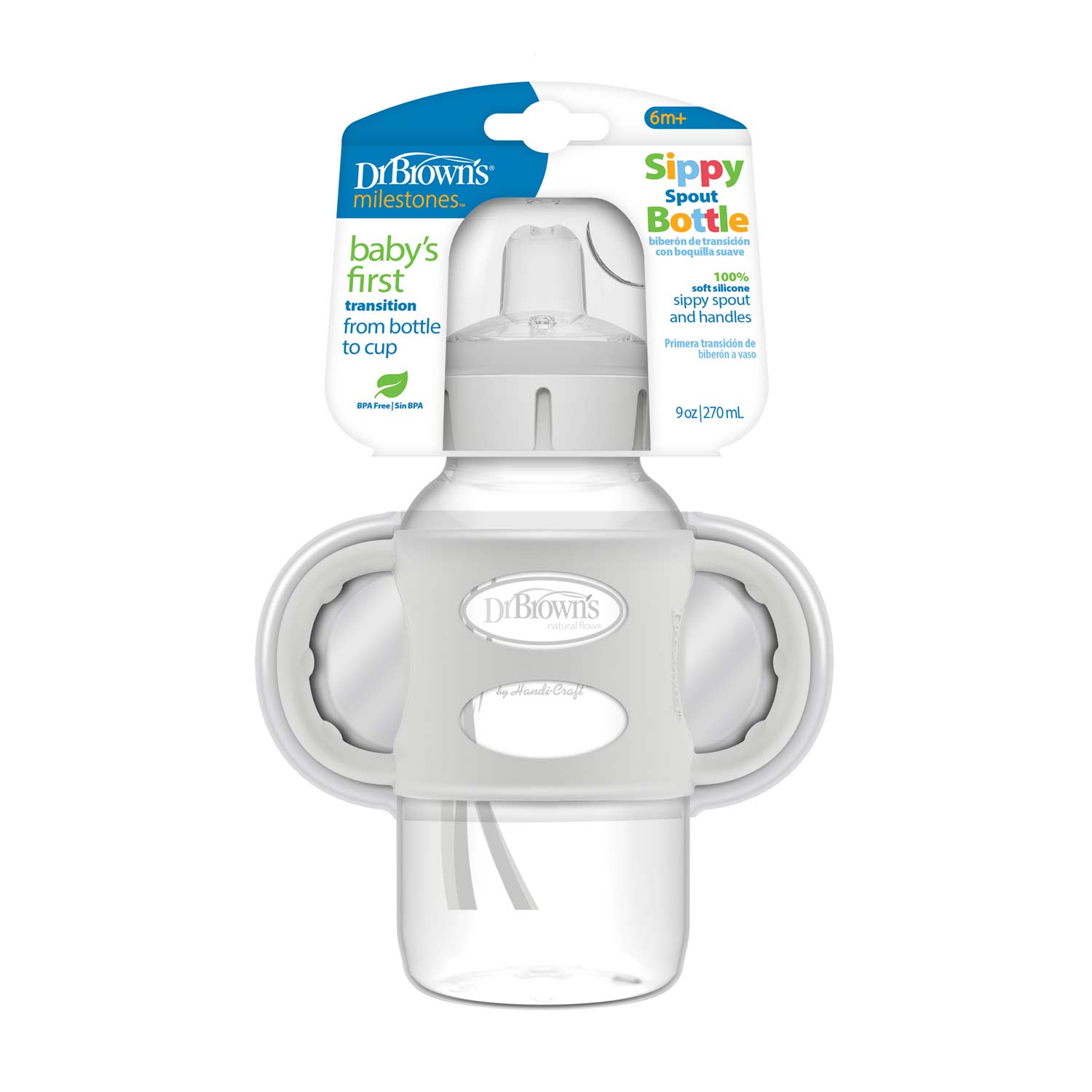 dr-brown-s-milestones-biberon-sippy-spout-wide-neck-con-manici-270-ml-9-oz image 3