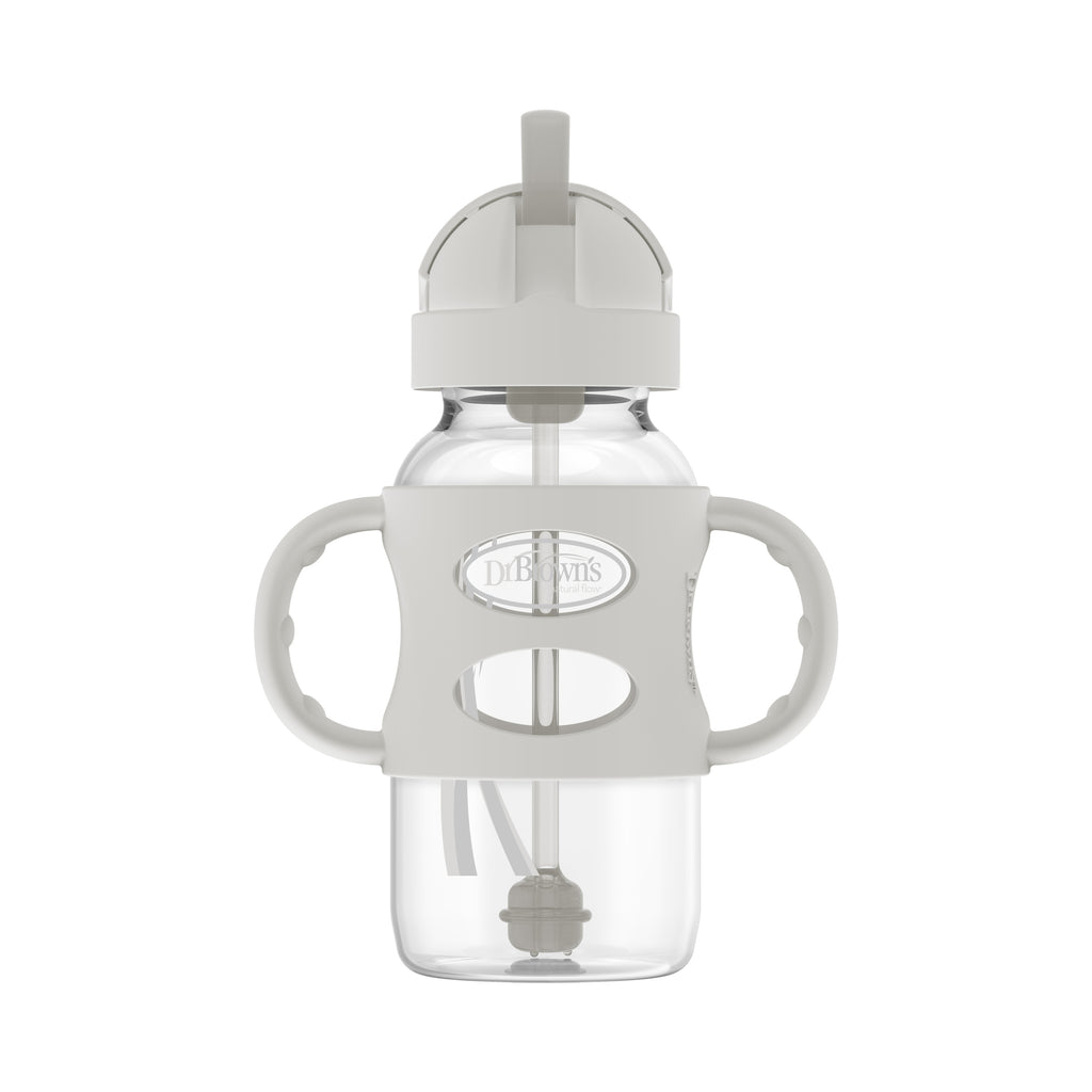dr-brown-s-milestones-wide-neck-sippy-straw-bottle-con-manici-silicone-270-ml image 1