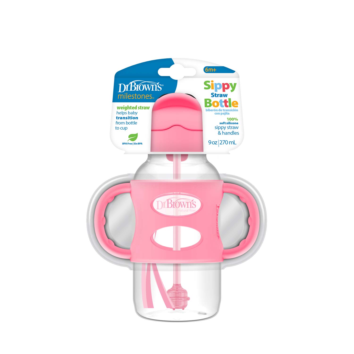 dr-brown-s-milestones-wide-neck-sippy-straw-bottle-con-manici-silicone-270-ml-2 image 3