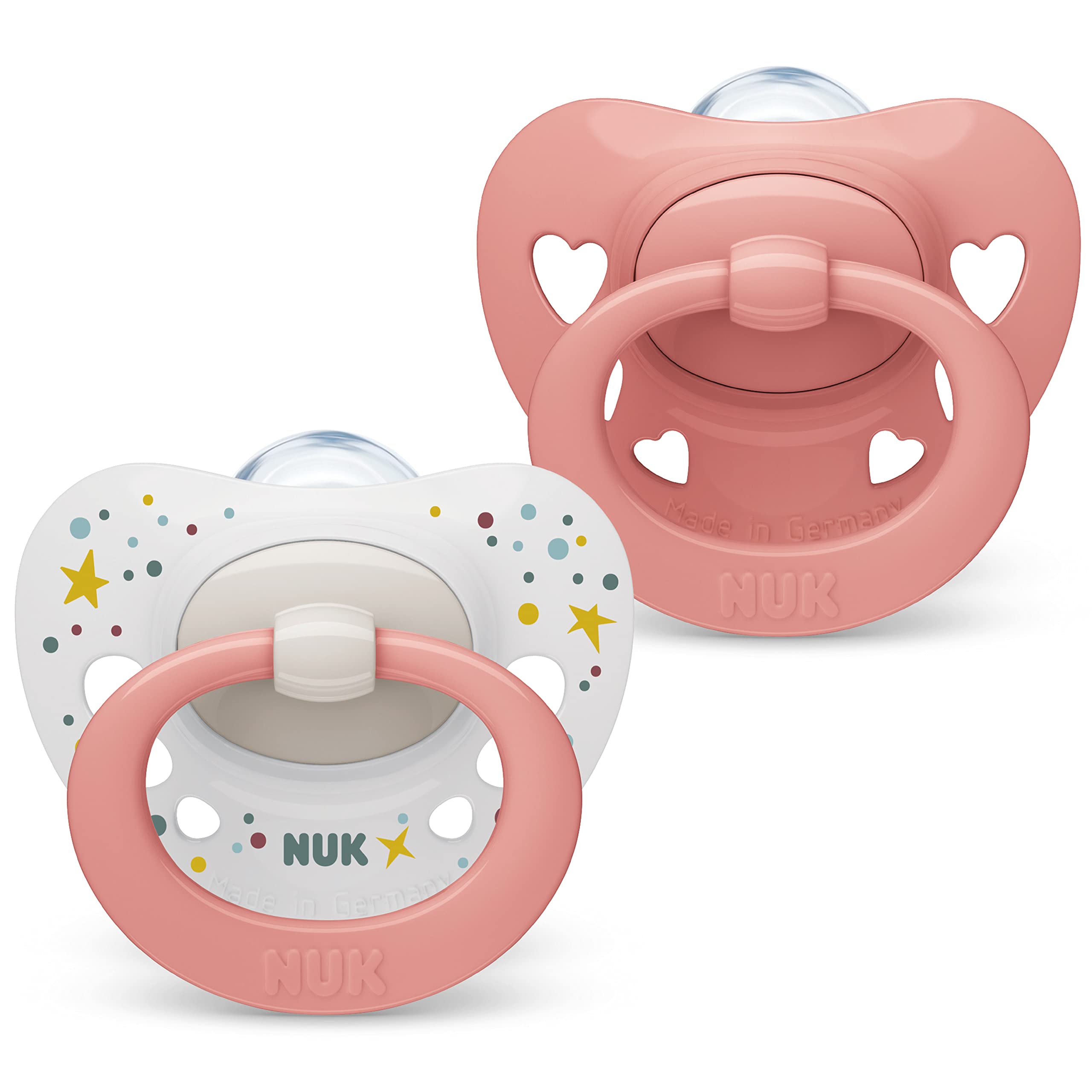 nuk-signature-succhietto-0-6-mesi-set-da-2-in-silicone-senza-bpa-cuori-rosa-con- image 1