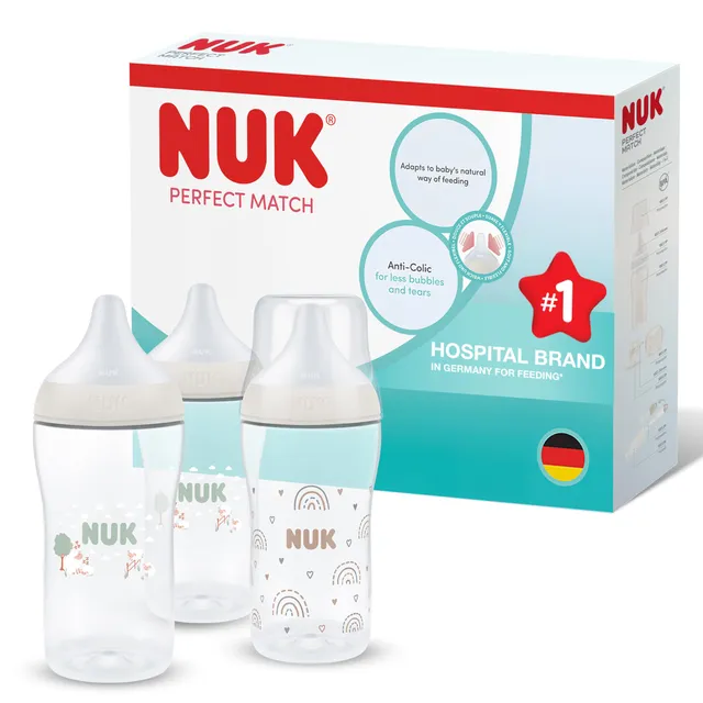 nuk-perfect-match-biberon-anti-colica-260-ml-3-mesi-arcobaleno-pecora-3-pezzi image 1