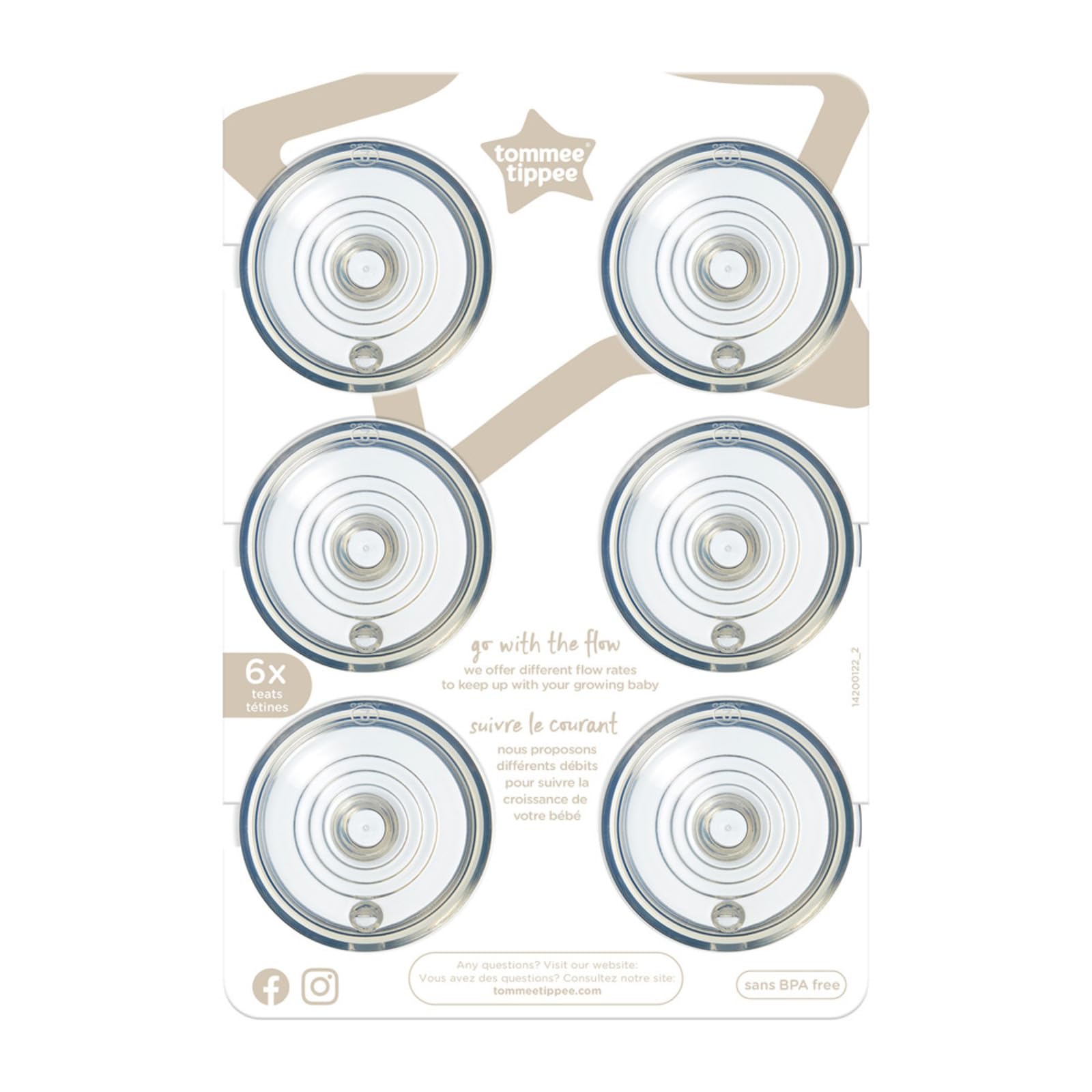 tommee-tippee-closer-to-nature-tettarelle-flusso-medio-3m-confezione-da-6 image 1