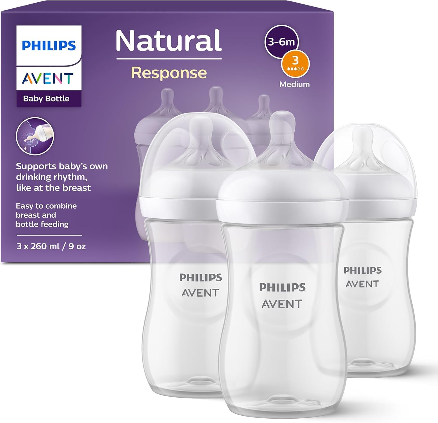 philips-avent-natural-response-260-ml-3-6-mesi-scy903-03-3-biberon image 1