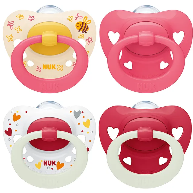 nuk-signature-day-night-ciuccio-6-18-mesi-silicone-cuori-glow-in-the-dark-4-pezz image 1