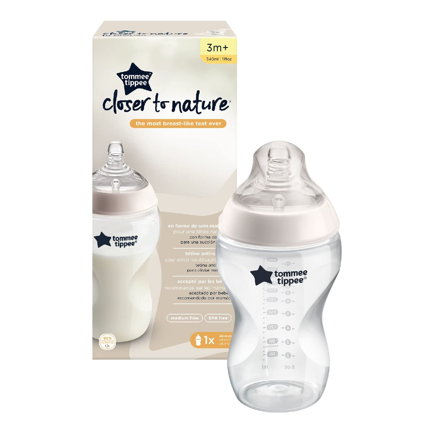 tommee-tippee-closer-to-nature-biberon-340-ml-tettarella-medio-flusso-anticolica image 2