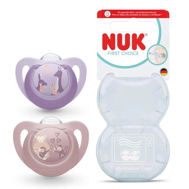 nuk-first-choice-ciuccio-6-18-mesi-ortodontico-scimmia-canguro-confezione-da-2 image 1