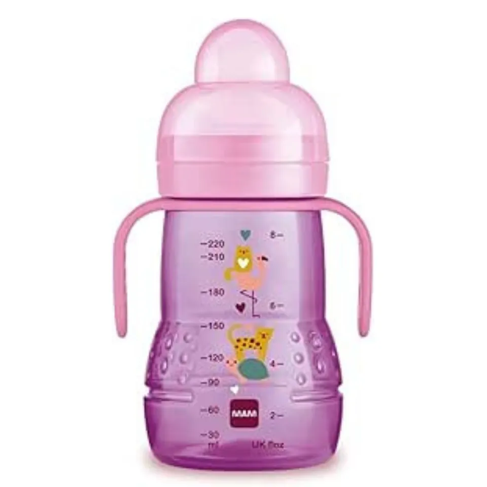 mam-trainer-night-220-ml-biberon-tazza-4-mesi-con-manici-fluorescenti-rosa image 1