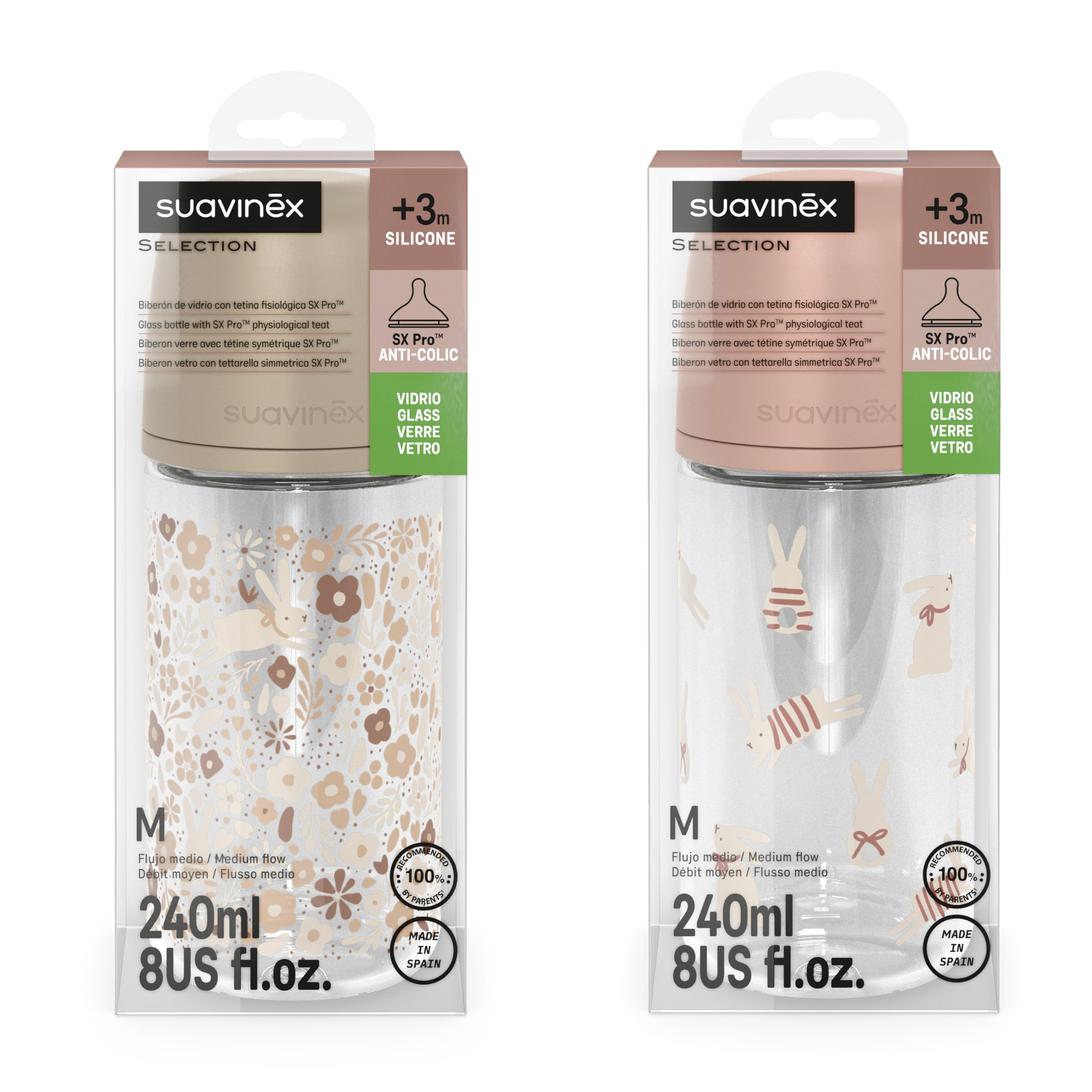 suavinex-sx-pro-biberon-vetro-240-ml-confezione-da-2-rosa-beige-3-mesi-flusso-m- image 2