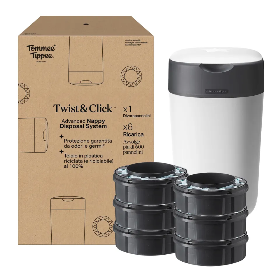 tommee-tippee-twist-click-mangiapannolini-starter-set-con-6-ricariche-bianco image 1