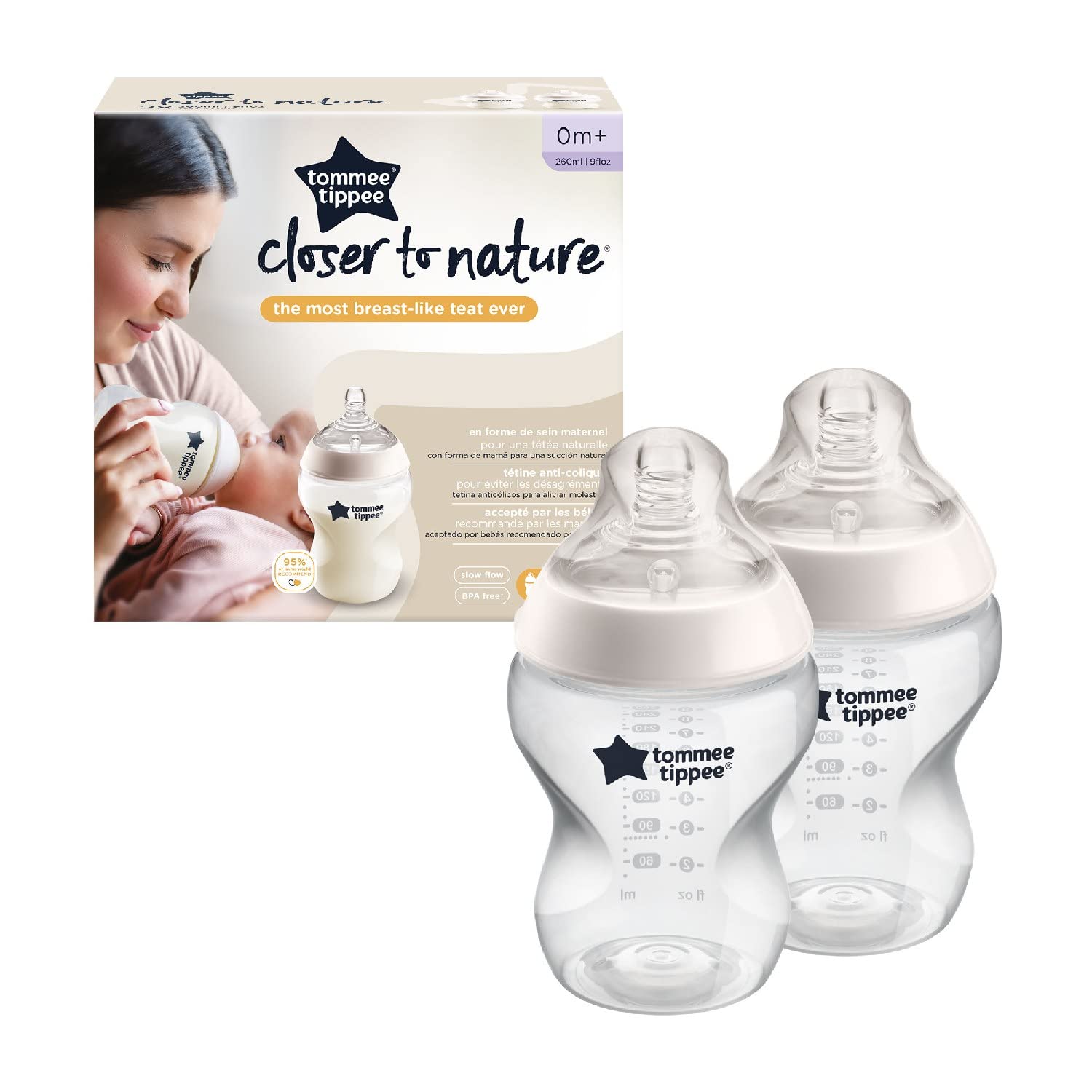 tommee-tippee-closer-to-nature-biberon-260-ml-flusso-lento-0m-2-pezzi image 2
