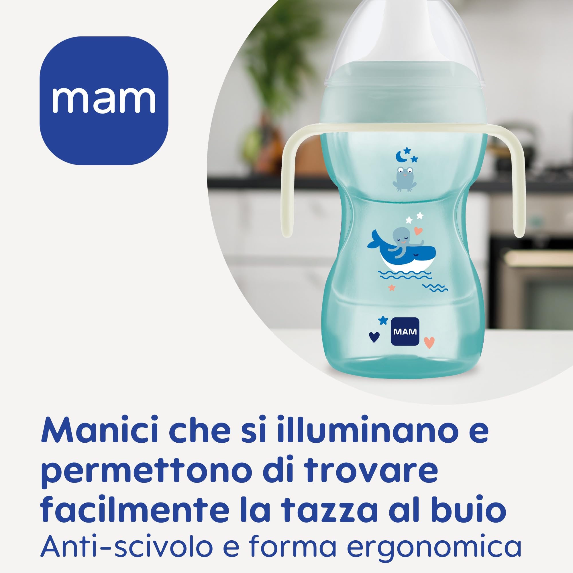mam-trainer-night-220-ml-biberon-tazza-4-mesi-con-manici-fluorescenti-rosa image 2