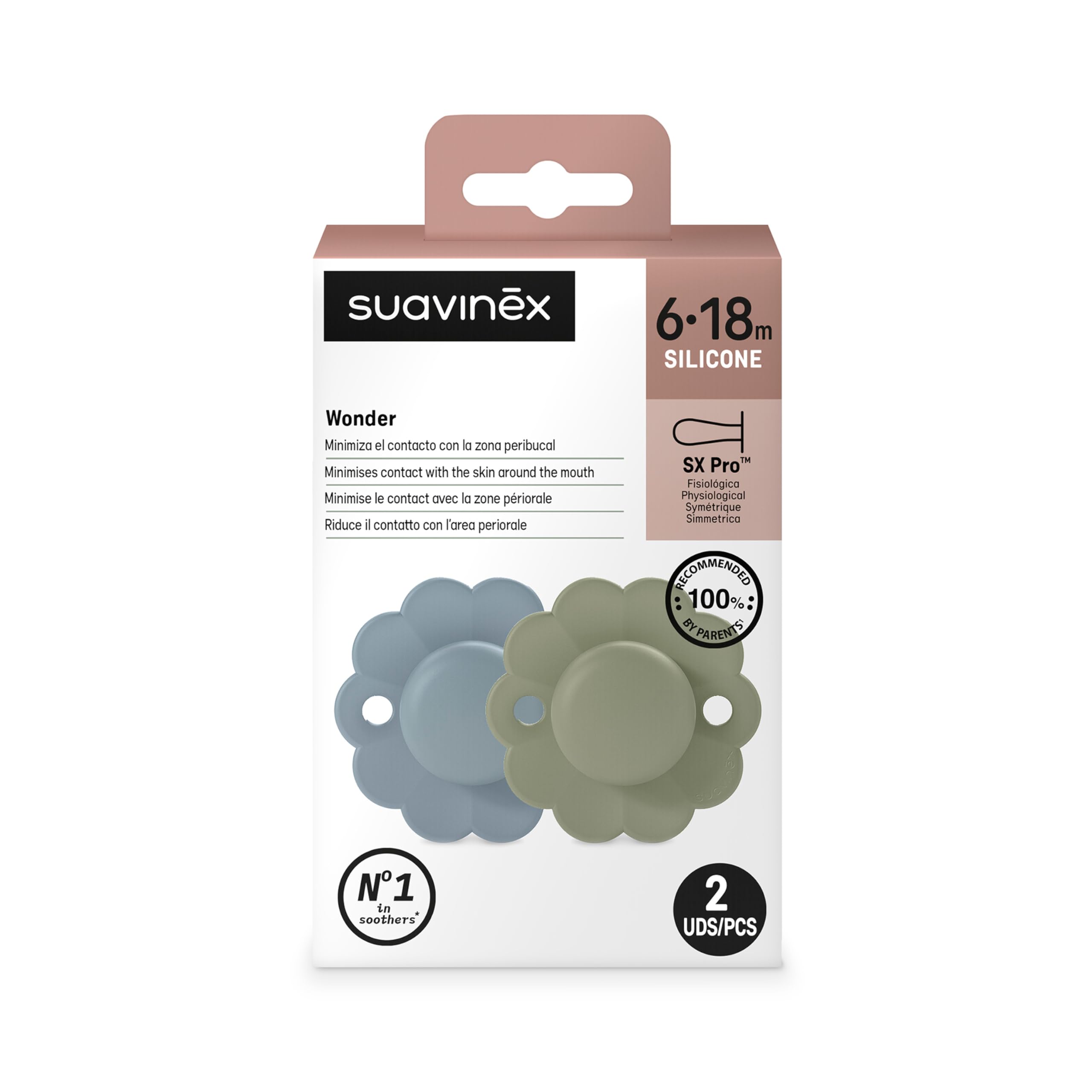 suavinex-wonder-ciuccio-6-18-mesi-tettarella-sx-pro-silicone-blu-verde-2-pezzi image 3