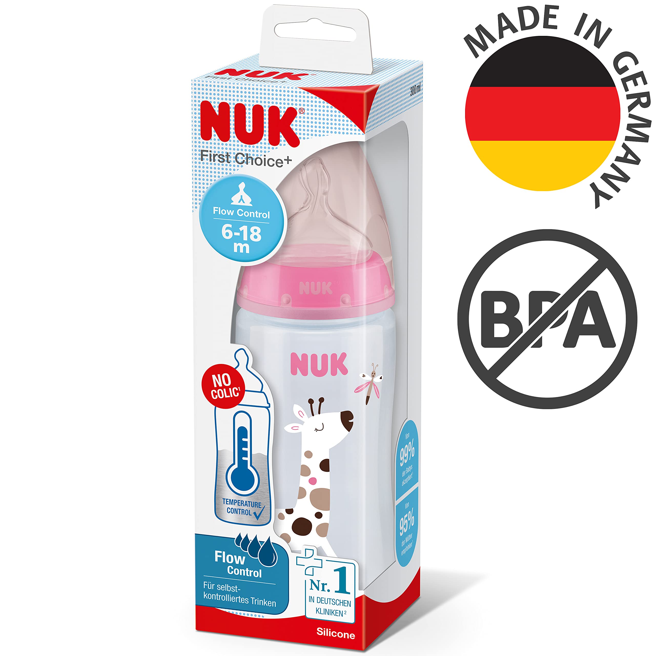 nuk-first-choice-biberon-300-ml-6-18-mesi-giraffa-rosa-con-controllo-temperatura image 7
