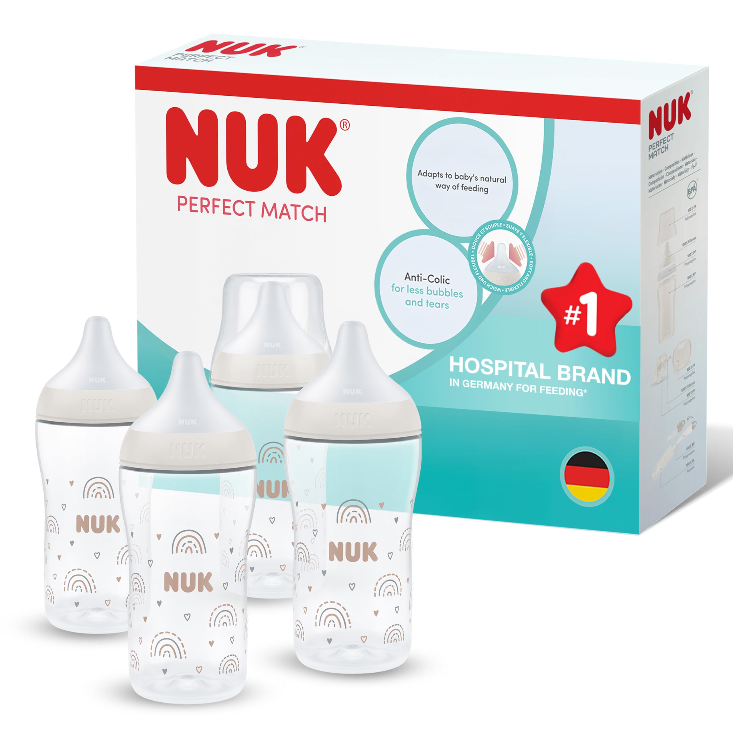 nuk-perfect-match-biberon-260-ml-3-mesi-arcobaleno-confezione-da-4 image 1