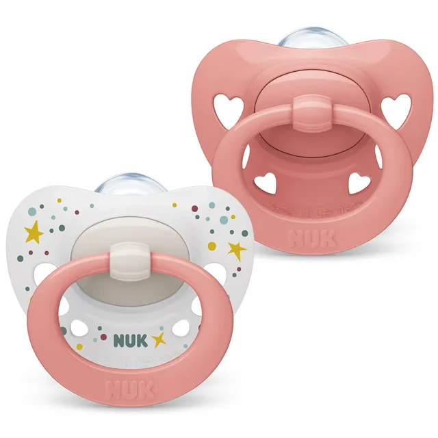 nuk-signature-succhietto-0-6-mesi-set-da-2-in-silicone-senza-bpa-cuori-rosa-con- image 1