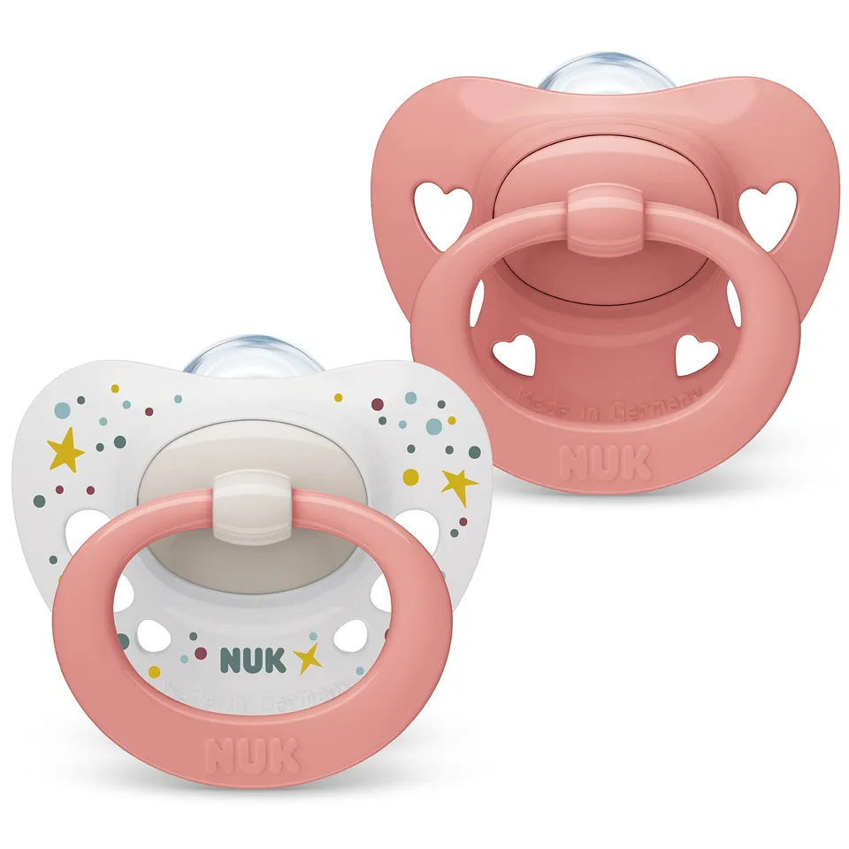 nuk-signature-succhietto-0-6-mesi-set-da-2-in-silicone-senza-bpa-cuori-rosa-con- image 1