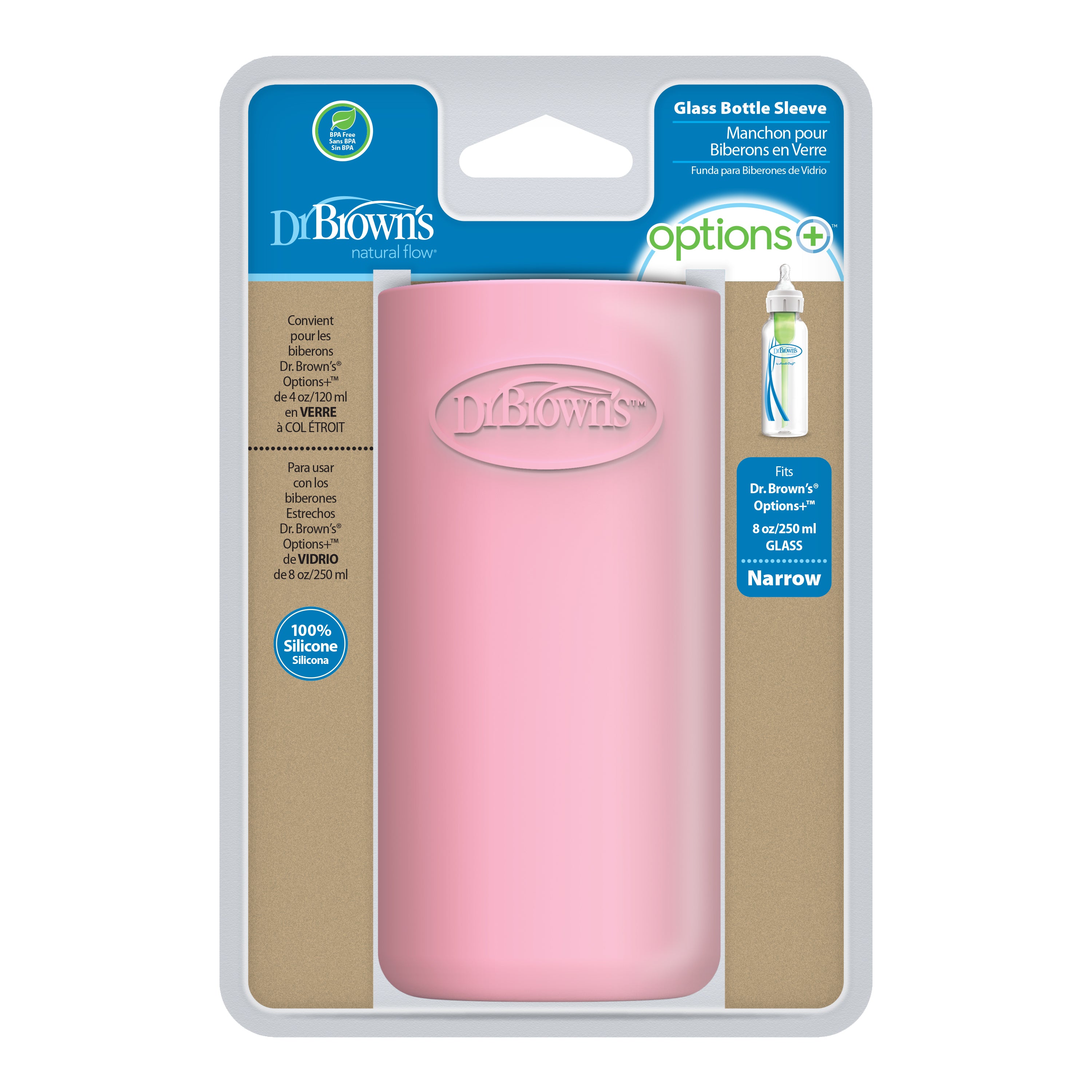 dr-brown-s-natural-flow-options-narrow-custodia-silicone-rosa-250-ml-8oz image 3