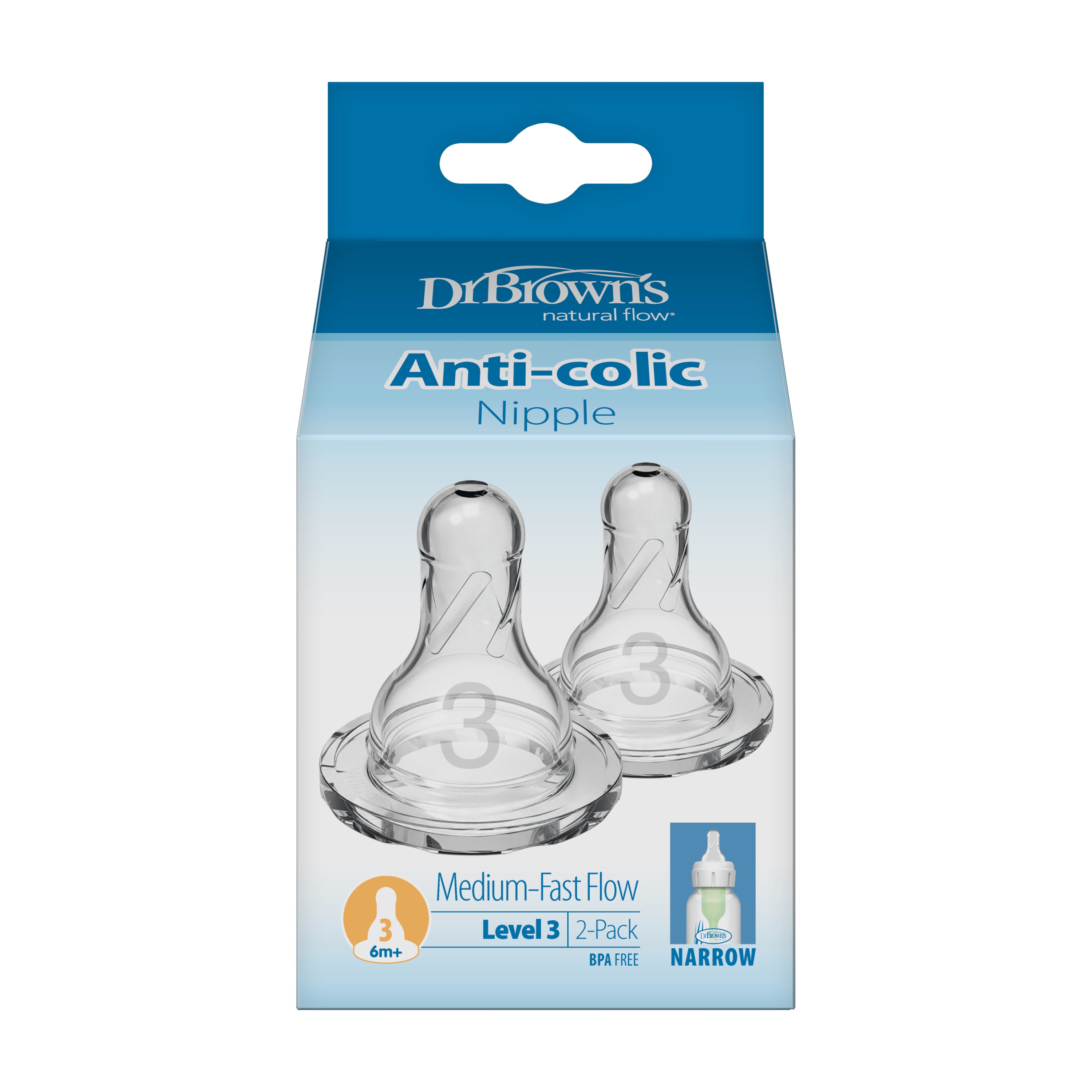 dr-brown-s-natural-flow-tettarella-silicone-biberon-stretto-livello-3-2-pezzi image 2