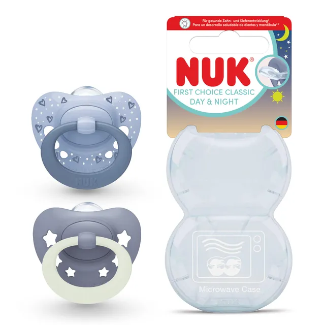 nuk-first-choice-classic-day-night-succhietto-6-18-mesi-blu-2-pezzi image 1