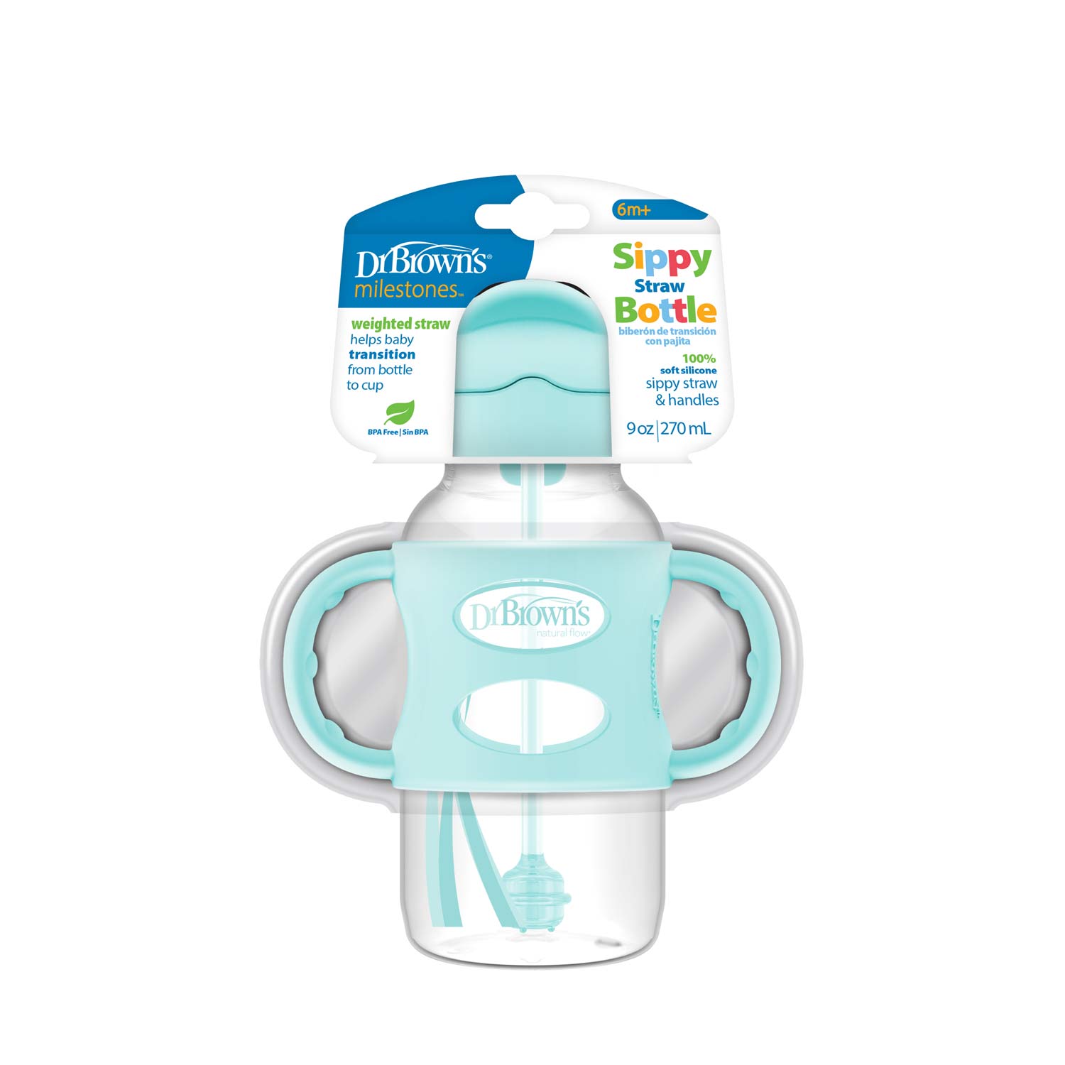 dr-brown-s-milestones-wide-neck-sippy-straw-biberon-9oz-270ml-con-manici image 3