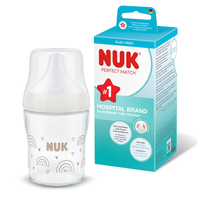 nuk-perfect-match-biberon-vetro-120-ml-0-mesi-con-indicatore-temperatura-arcobal image 1