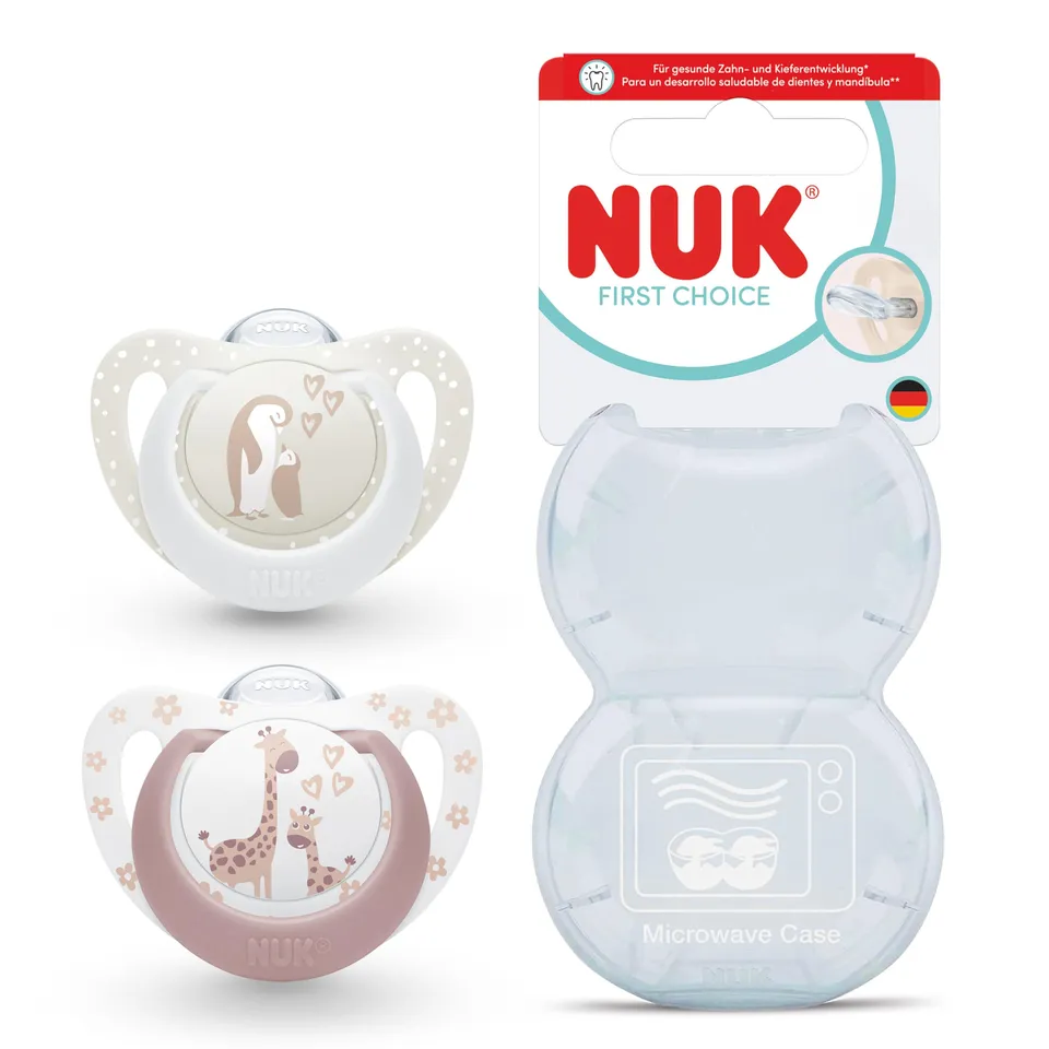 nuk-first-choice-ciucci-ortodontici-0-6-mesi-pinguino-e-giraffa-2-pezzi image 1