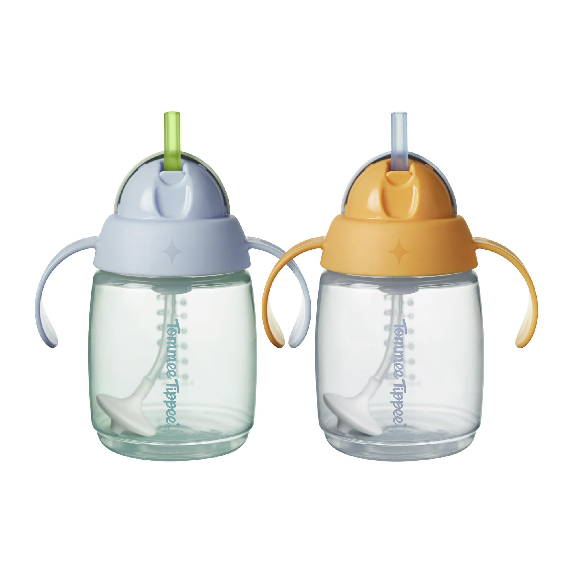 tommee-tippee-bicchiere-trainer-con-cannuccia-ponderata-240-ml-6m-blu-e-arancion image 1