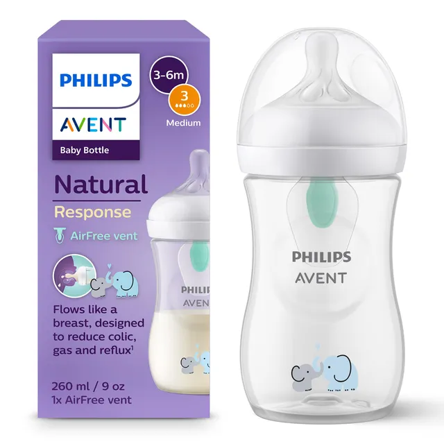 philips-avent-natural-response-biberon-260-ml-con-valvola-airfree-elefante-scy67 image 1
