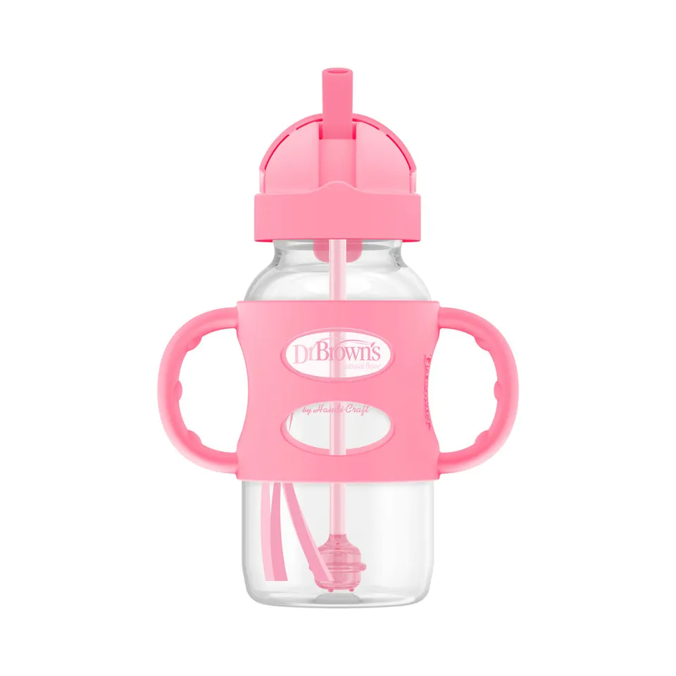 dr-brown-s-milestones-wide-neck-sippy-straw-bottle-con-manici-silicone-270-ml-2 image 1