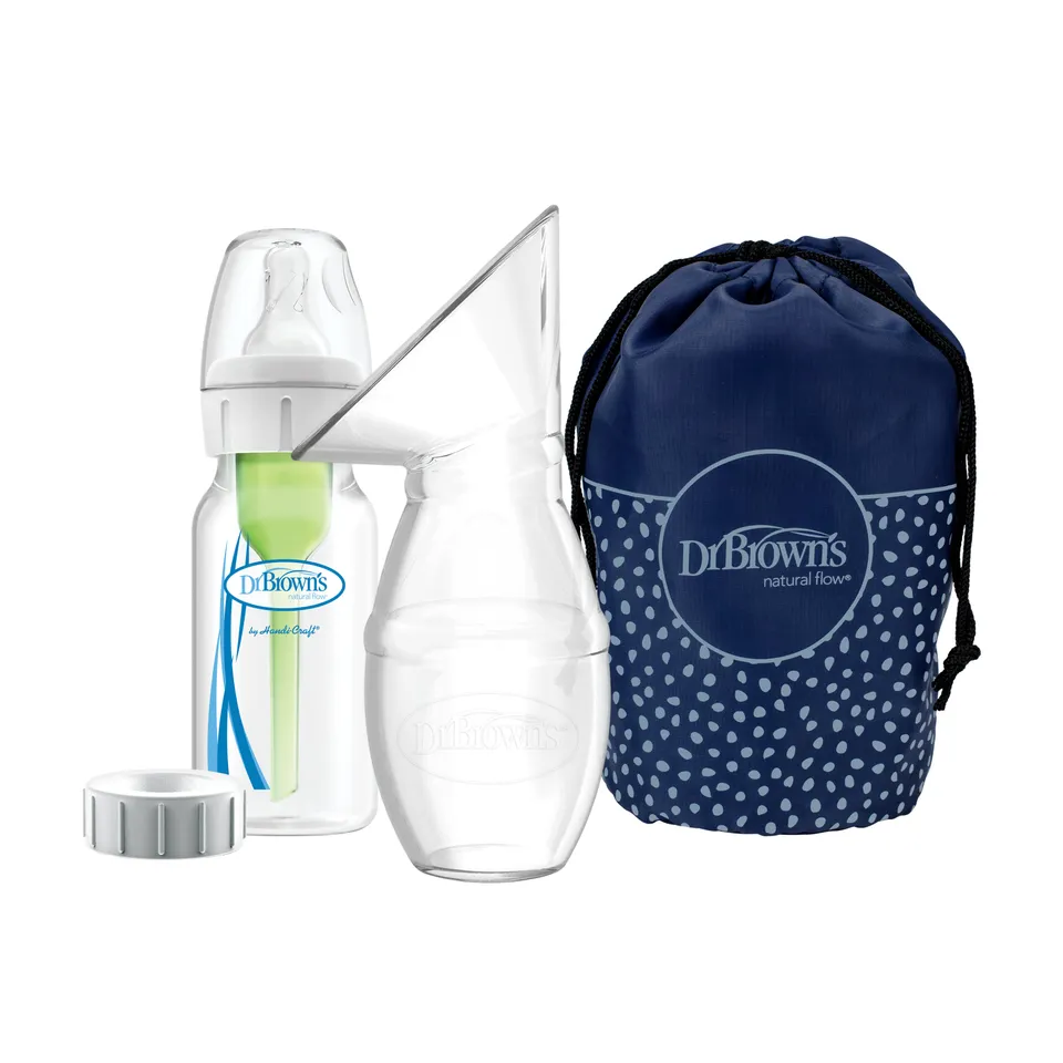dr-brown-s-raccoglilatte-silicone-con-biberon-options-anti-colica-120-ml-borsa image 1
