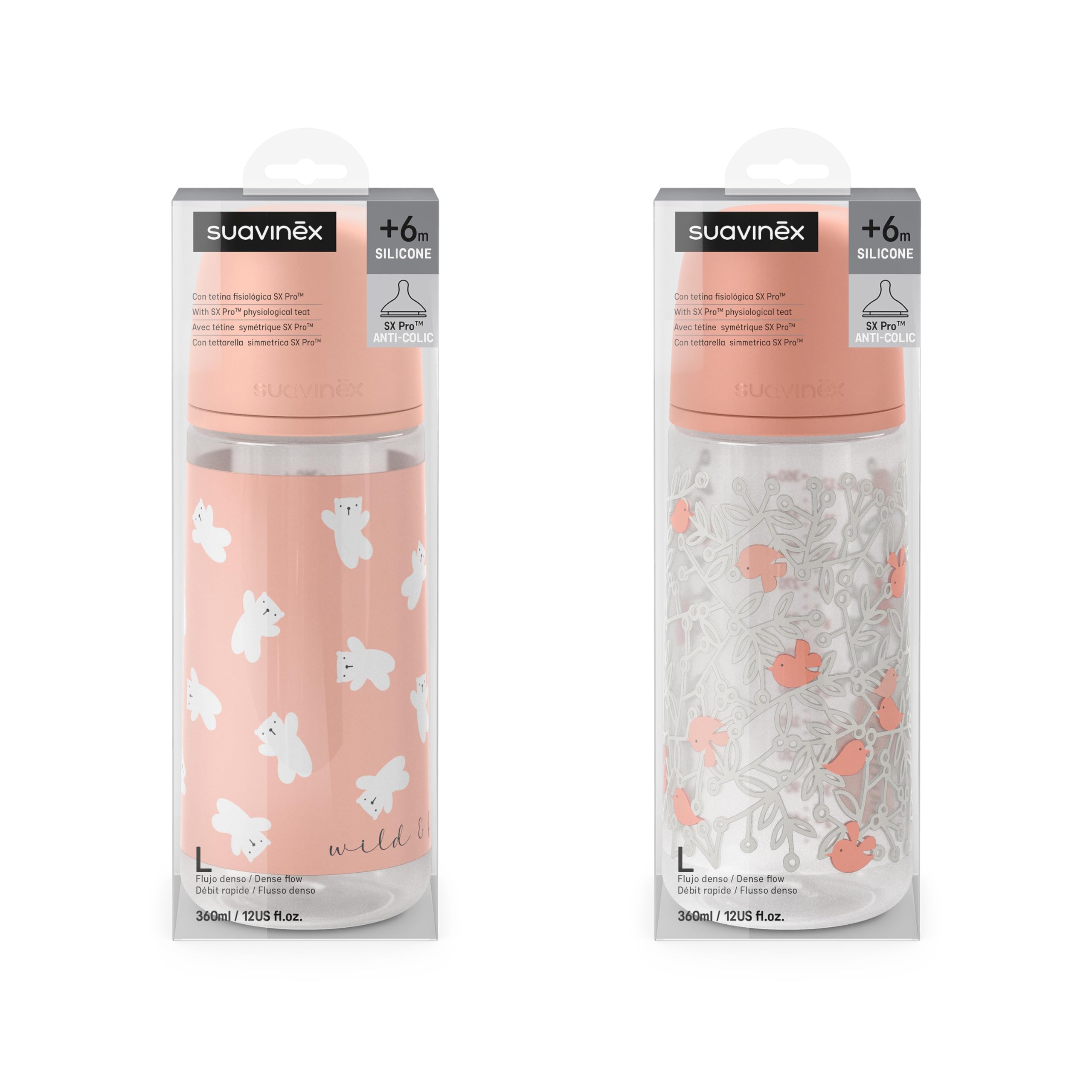suavinex-sx-pro-biberon-360ml-confezione-da-2-flusso-denso-l-6-mesi-rosa-birdies image 6