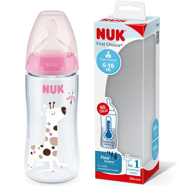 nuk-first-choice-biberon-300-ml-6-18-mesi-tettarella-y-in-silicone-giraffa-rosa image 1