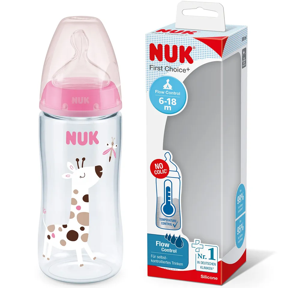 nuk-first-choice-biberon-300-ml-6-18-mesi-tettarella-y-in-silicone-giraffa-rosa image 1
