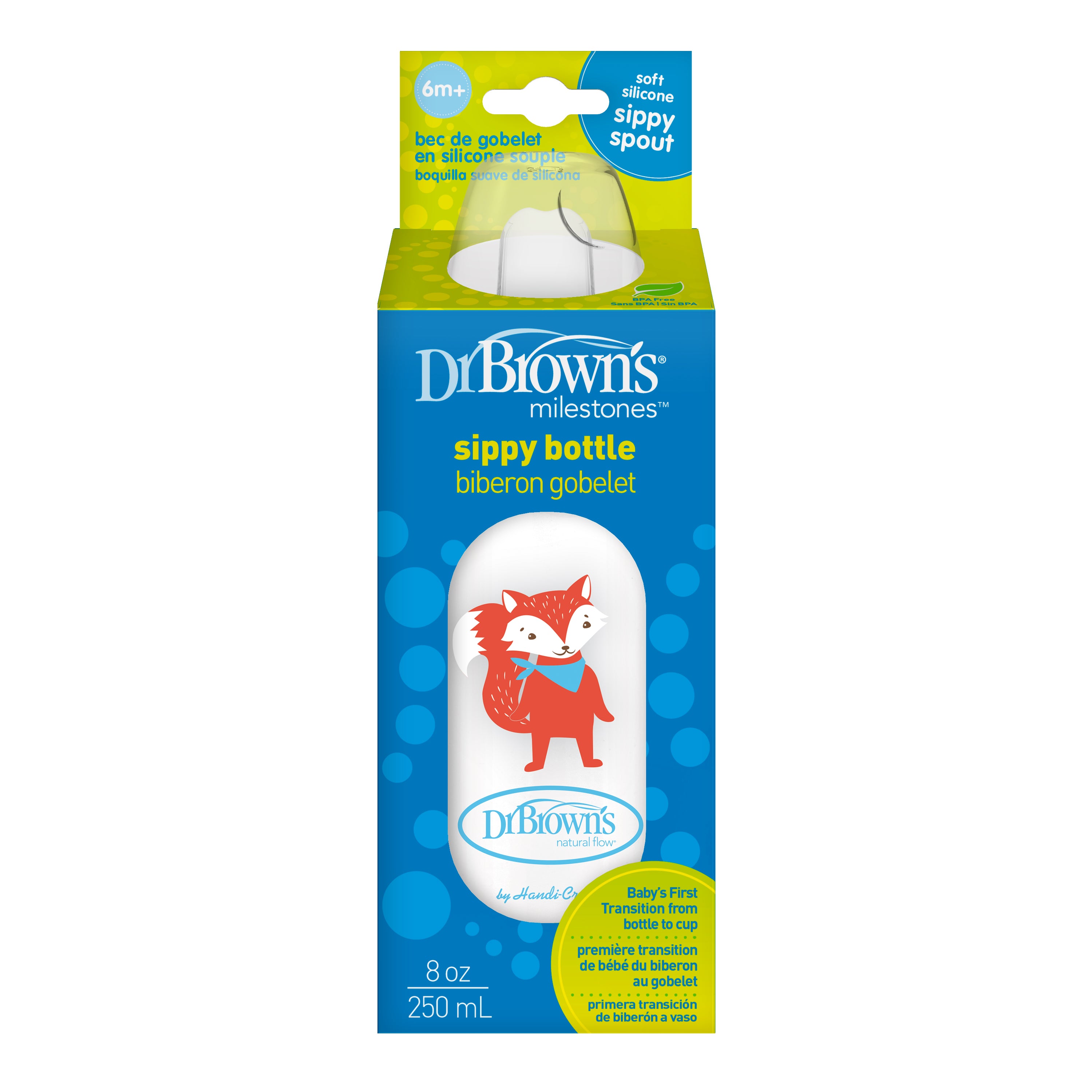 dr-brown-s-milestones-biberon-sippy-stretto-250-ml-con-beccuccio-6m image 3
