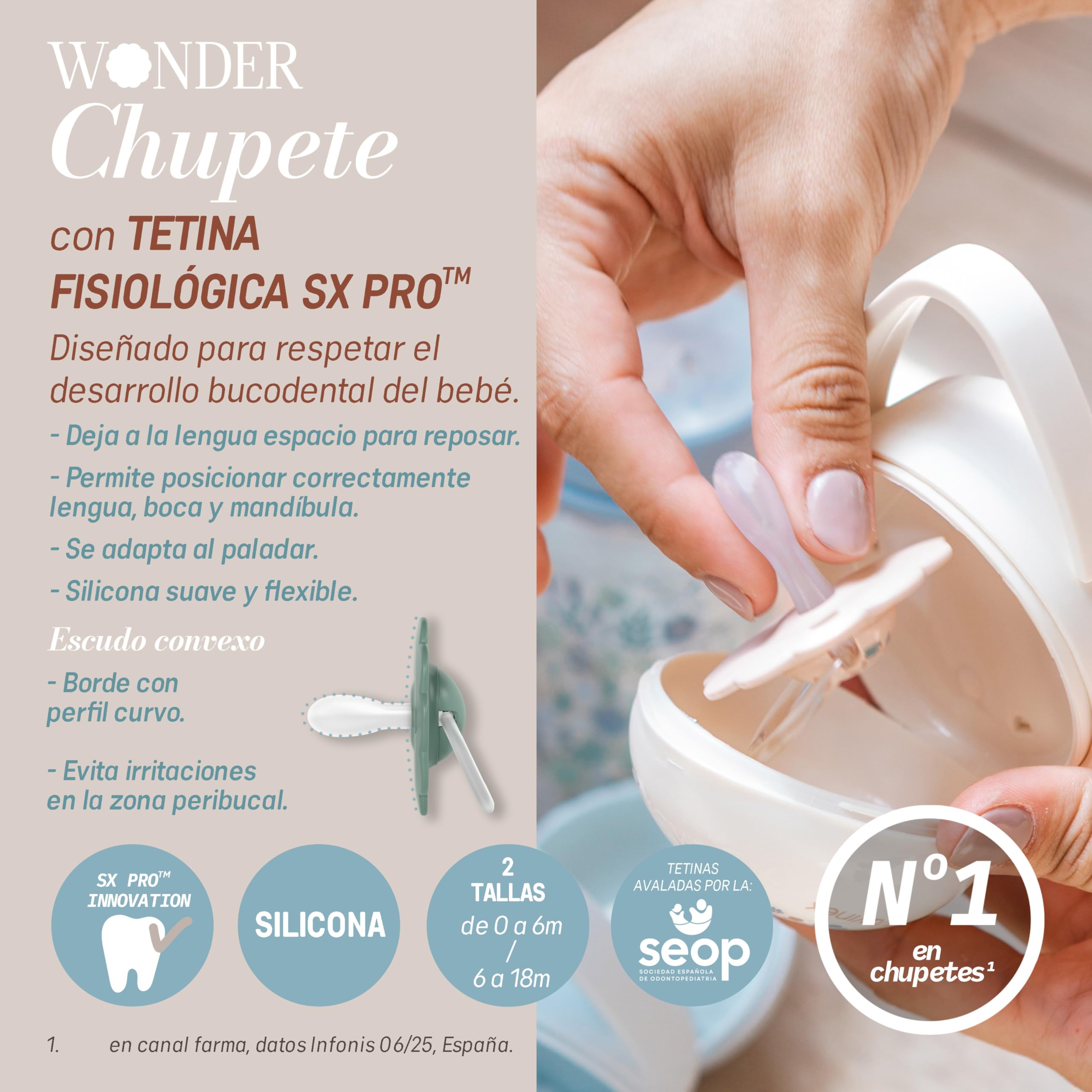 suavinex-ciuccio-wonder-sx-pro-6-18-mesi-silicone-simmetrico-con-anello-beige image 3