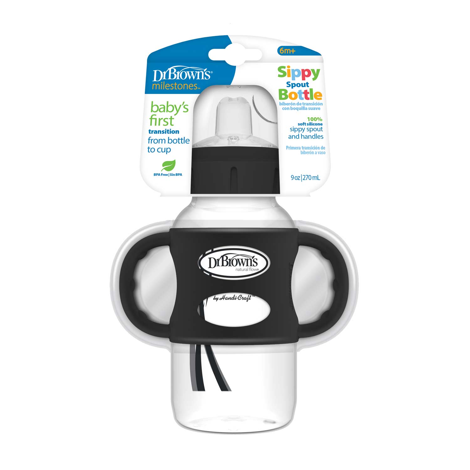 dr-brown-s-milestones-biberon-collo-largo-con-beccuccio-sippy-270-ml-e-manici image 3