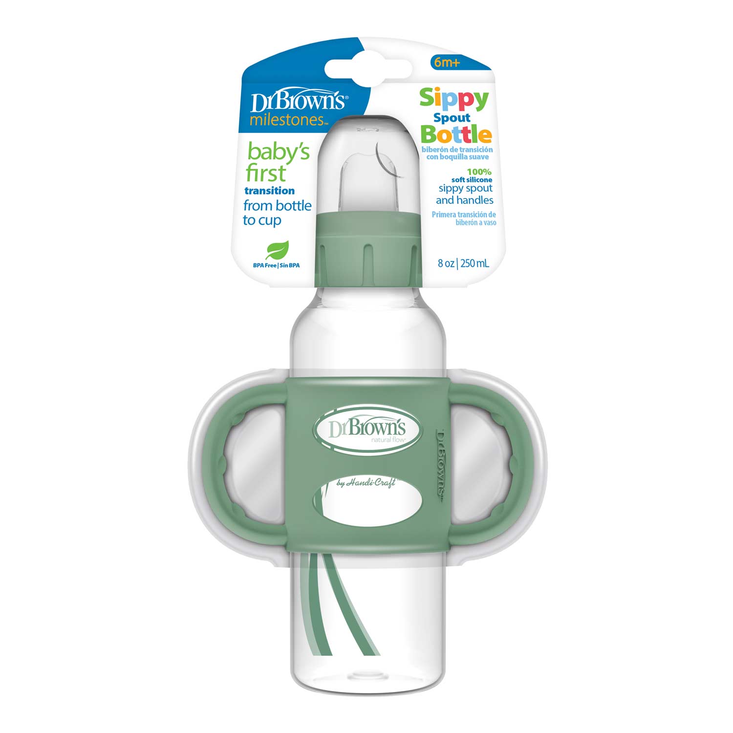 dr-brown-s-milestones-biberon-sippy-stretto-con-manici-in-silicone-250-ml image 3