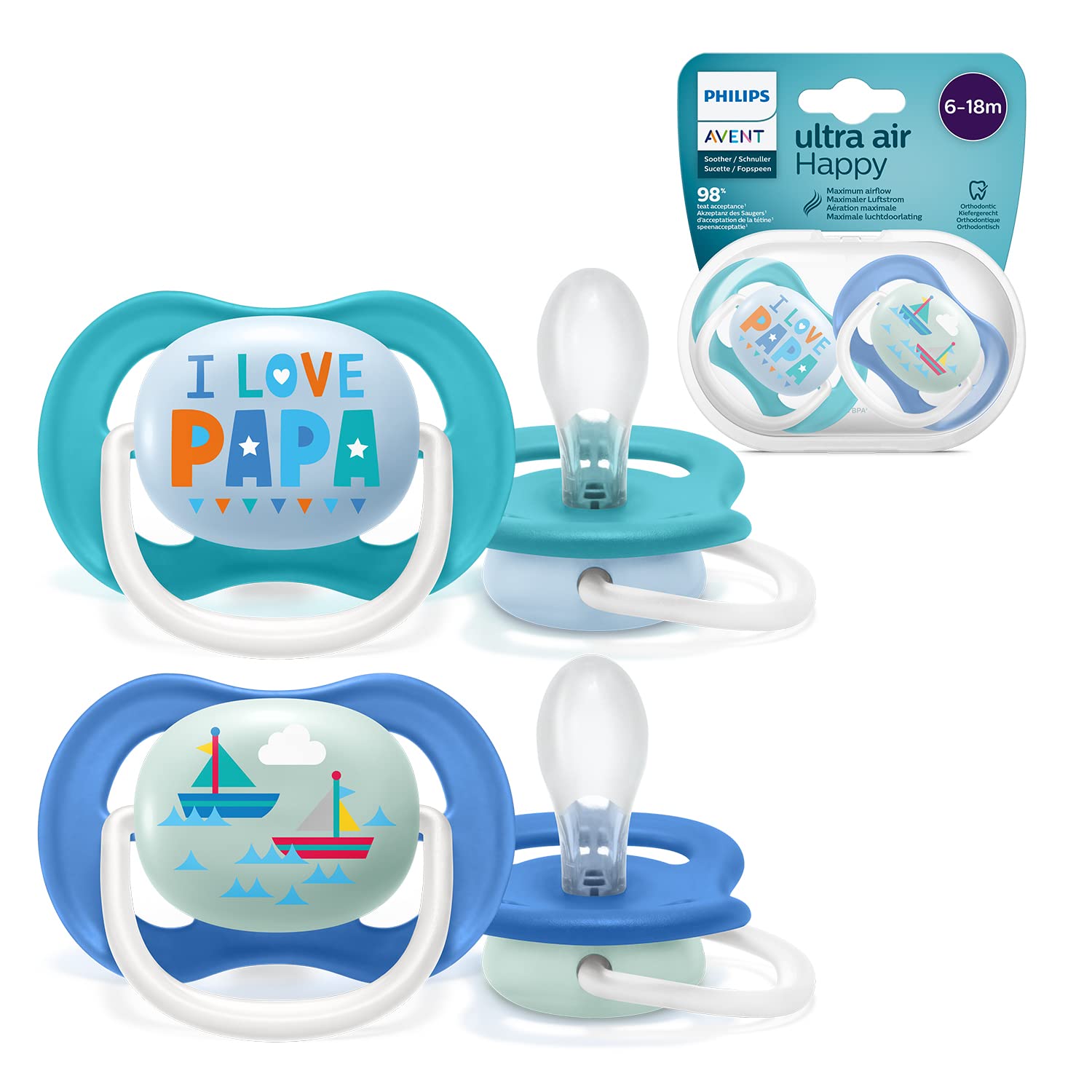 philips-avent-ultra-air-scf080-03-succhietto-6-18-mesi-blu-e-turchese-pack-da-2 image 1